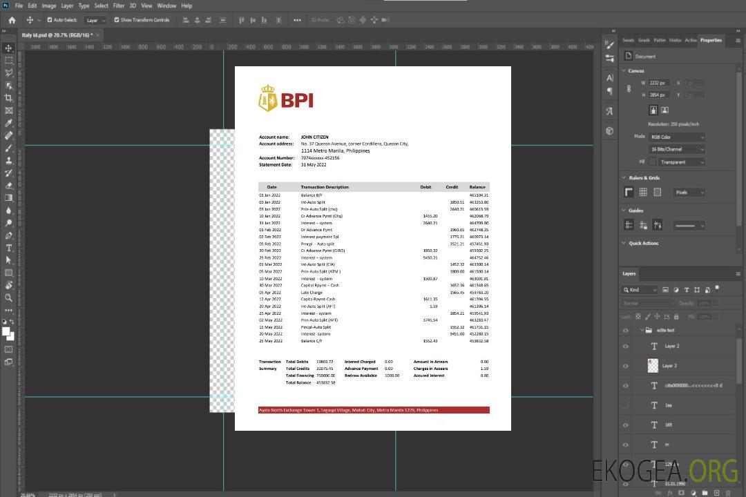 Relevé bancaire de la Banque des îles Philippines des Philippines template